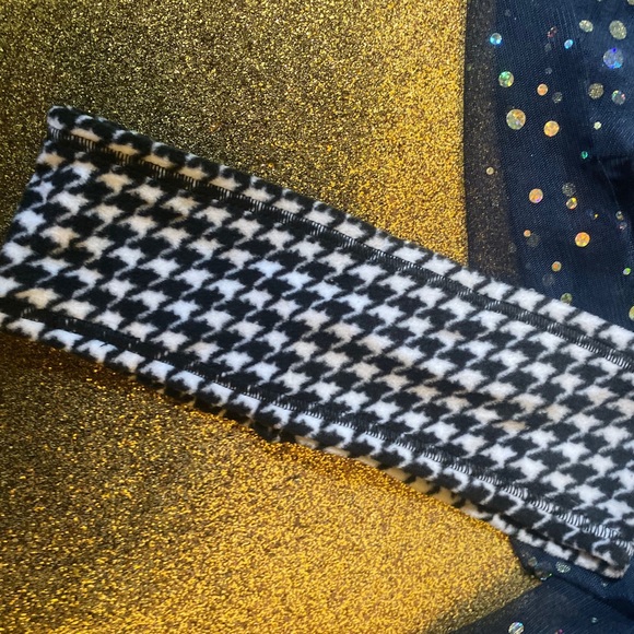 LAND's END FLEECE EUC BLACK WHITE HOUNDSTOOTH WINTER Headband RARE CLASSIC CHIC - Picture 4 of 4